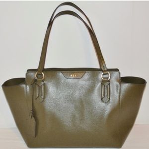 Ralph Lauren Large Textured Calfskin Olive-Green Double Handle Tote